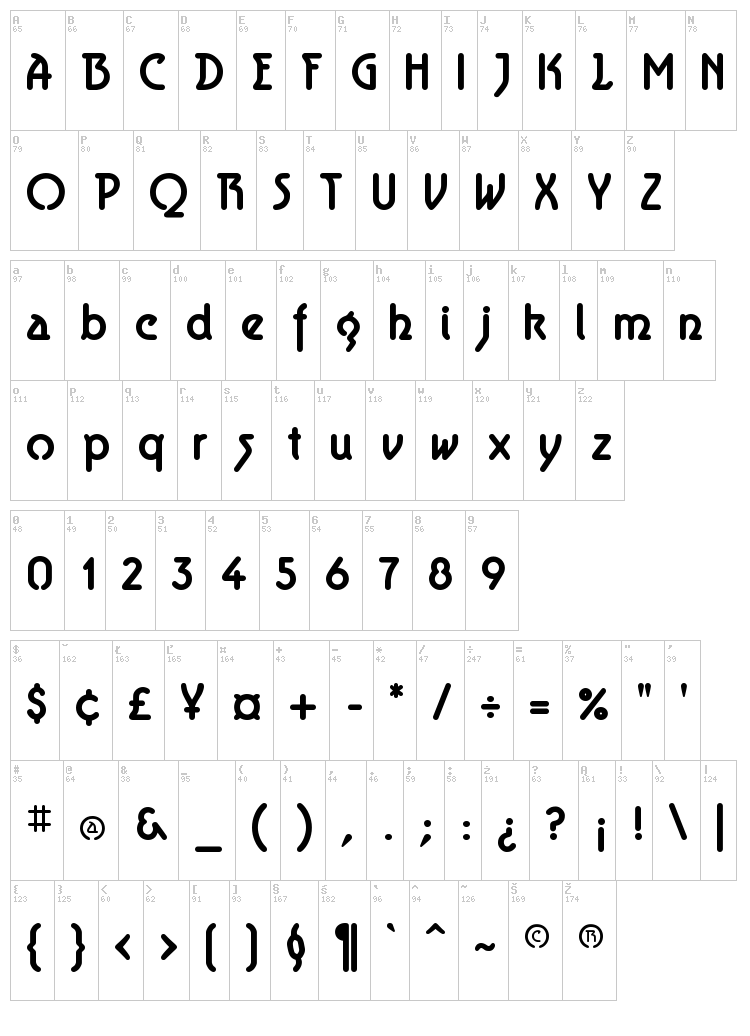 Aerolite font map